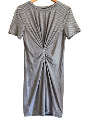 THEORY Pima Cotton Modal Blend Soft Comfy Casual Striped Twisted Front Dress S
